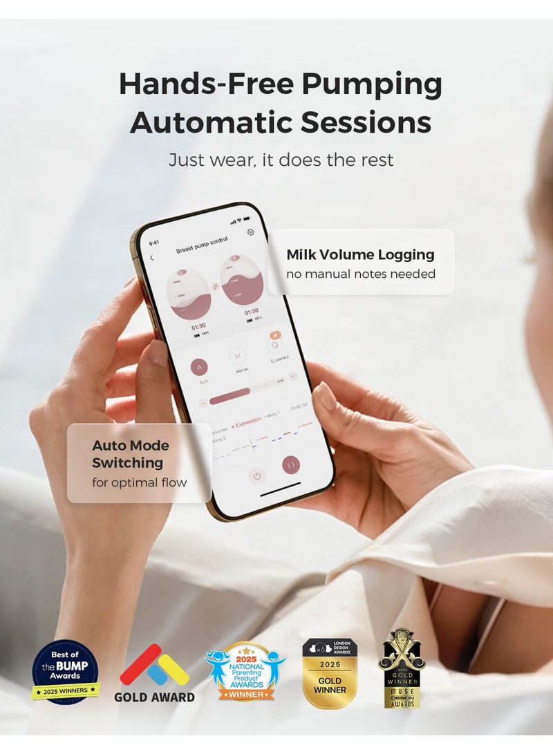 Momcozy Air 1 Ultra-Slim Breast Pump, Hands-Free Wearable Pump with Wireless Charging Case & App Control with Auto Mode & Full-Milk Alert, Industry-First Transparent Top for Easy Nipple Alignment - Image 4